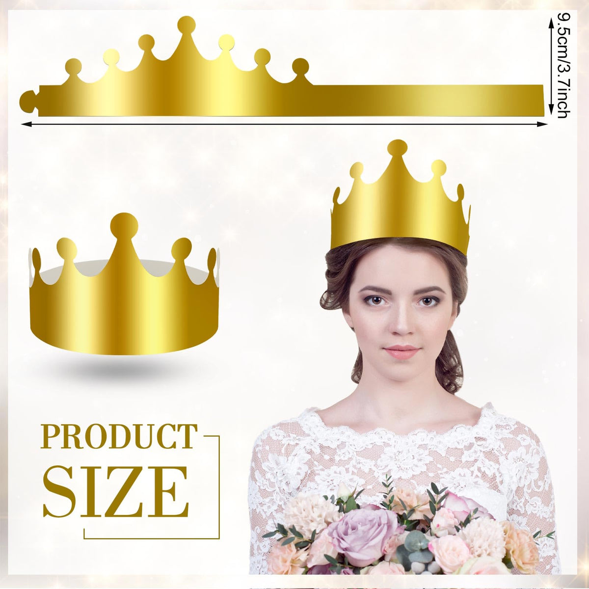 Crtiin gold paper crown, royal style 3, fun costume accessory for themed parties.