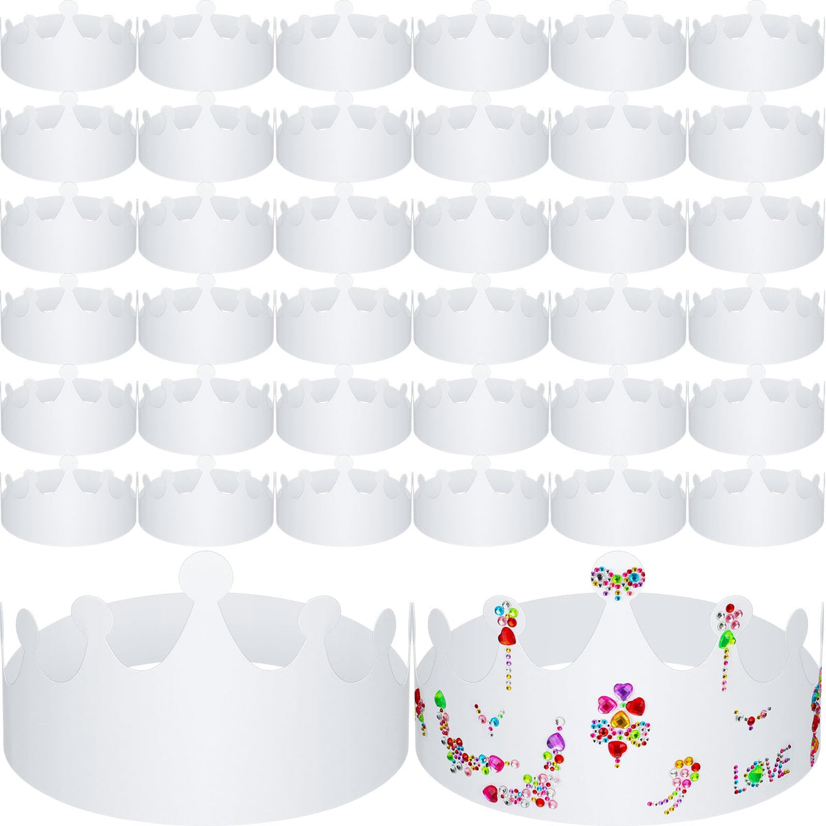 Crtiin white paper crowns pack-200 for kids parties and DIY decorating.