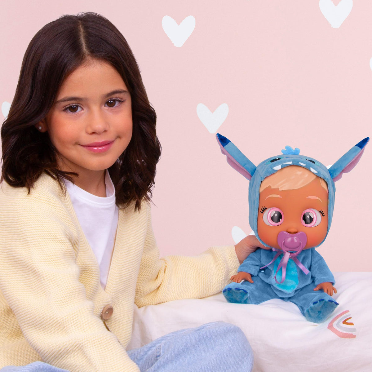 Cry Babies Stitch accessories closeup highlights included play items.