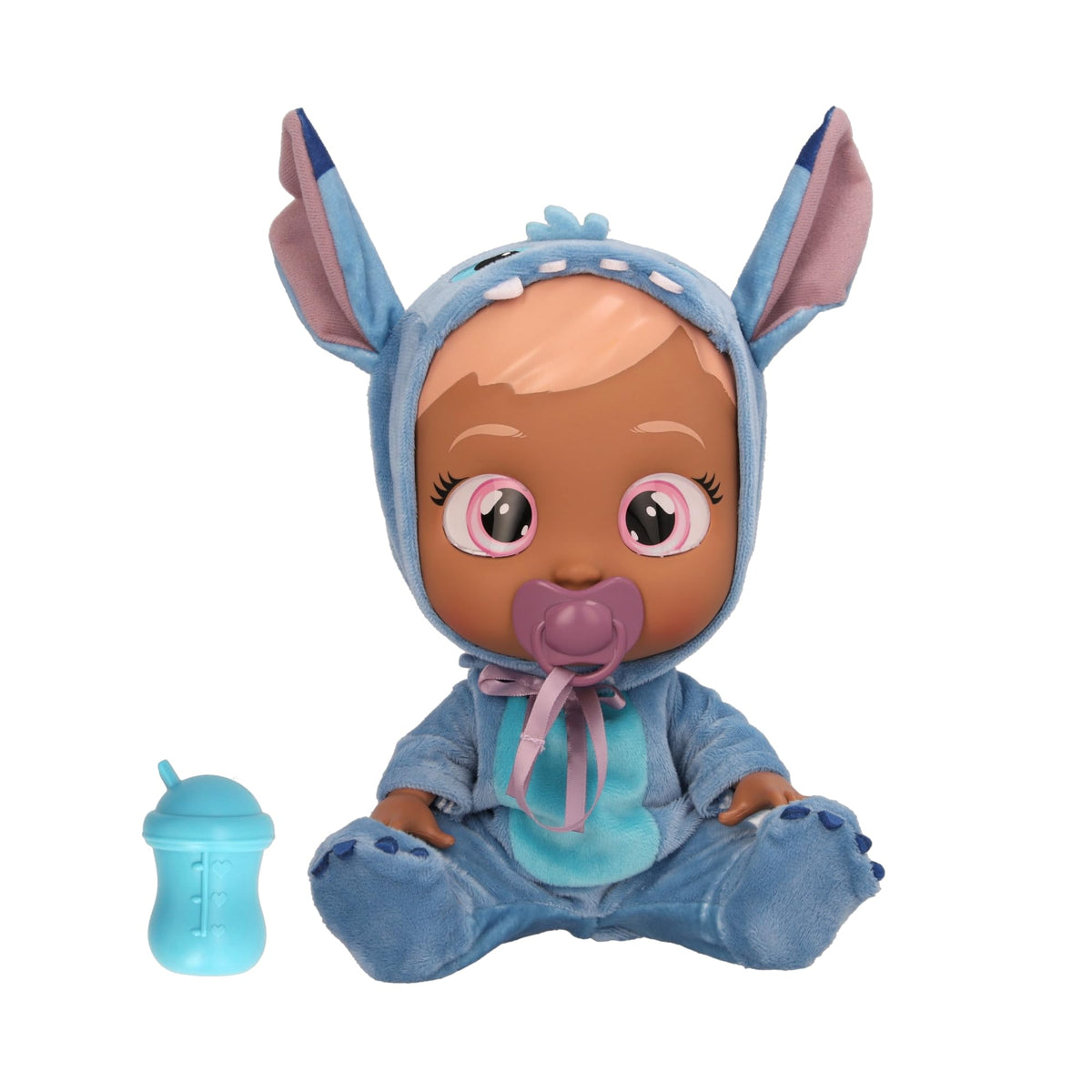 Cry Babies Disney Stitch doll in blue onesie for imaginative play.