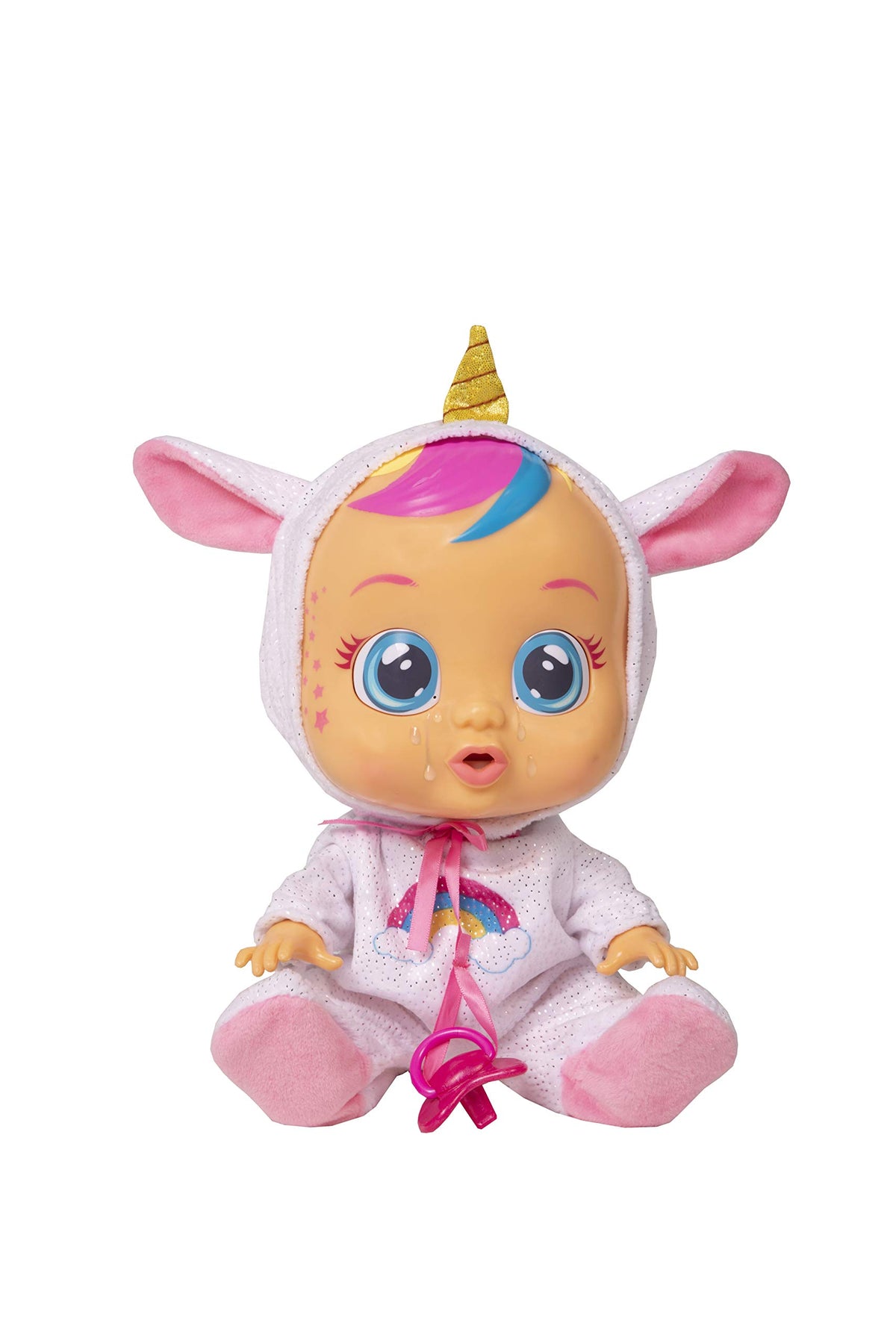 Cry Babies Dreamy unicorn 12inch doll hair color shines during imaginative stories.