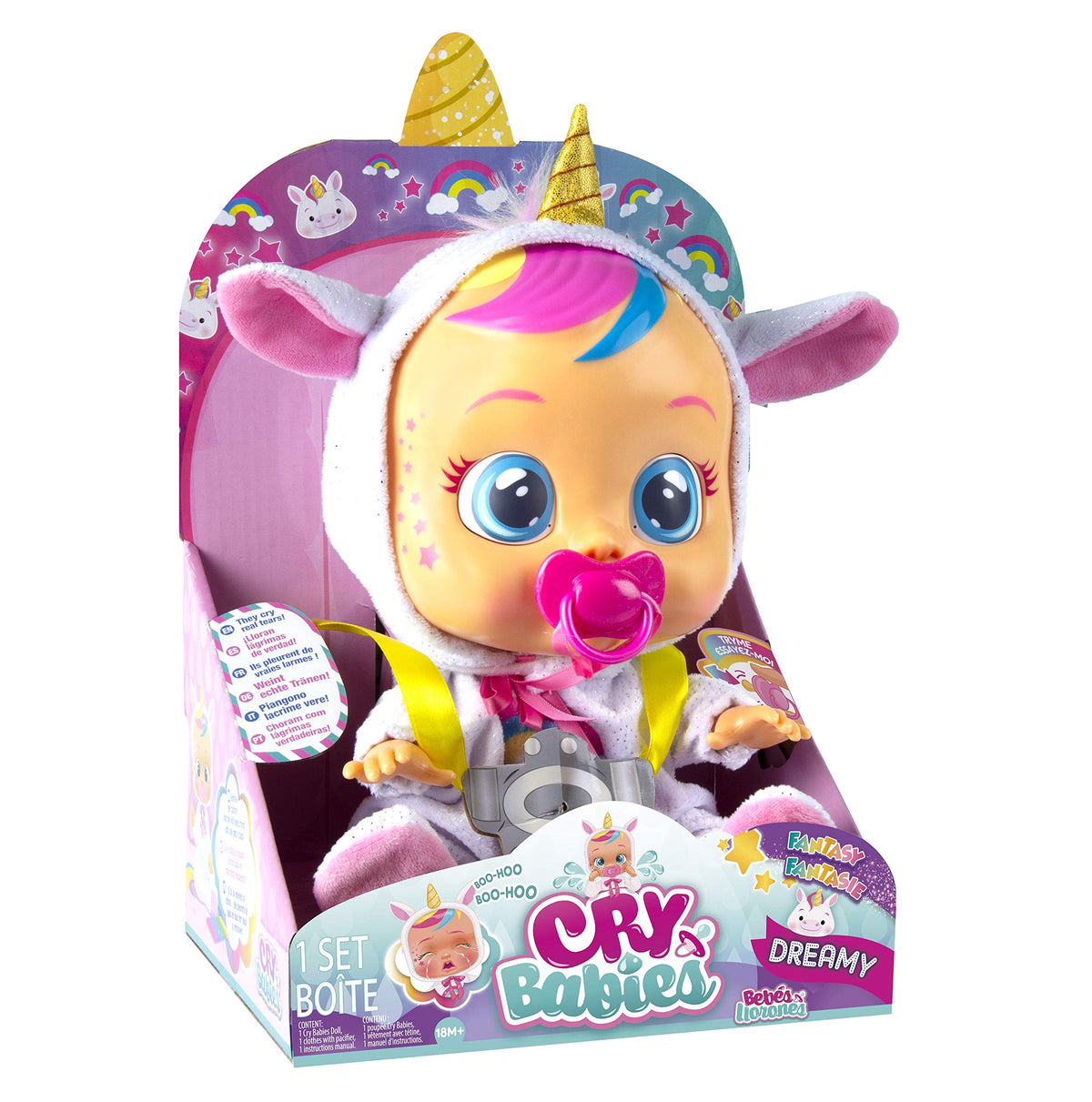 Cry Babies Dreamy unicorn 12inch doll hoodie with golden horn sparks creativity.