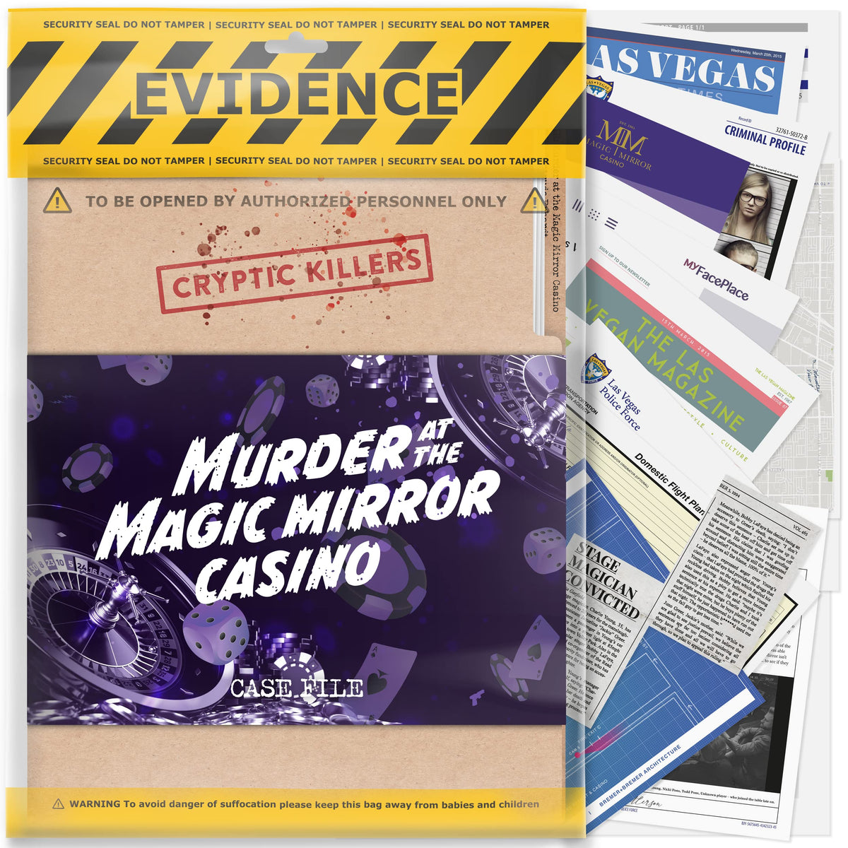 Cryptic Killers mystery box cover for The Magic Mirror Casino, immersive night.