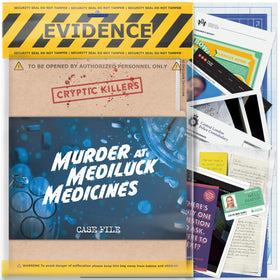 Cryptic Killers Mediluck lab scene showing clues for immersive mystery.