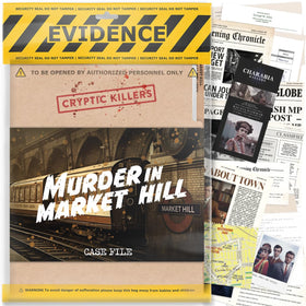 Cryptic Killers Murder in Market Hill case file for immersive detective play, ideal for engaging game nights.