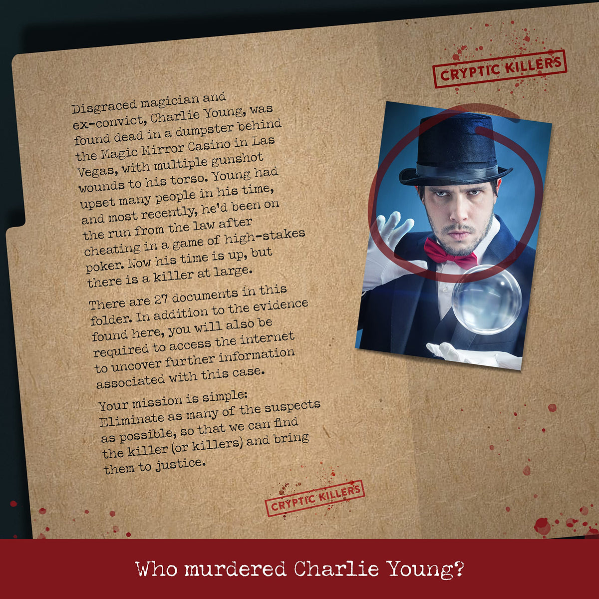 Cryptic Killers physical evidence case file inspires investigative play.