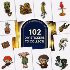 Contents image shows three stickers from Crystal Art Harry Potter pack for collecting