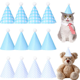 CrystalSylara baby blue polka-dot hats for stuffed animals, ideal for cute photo moments.