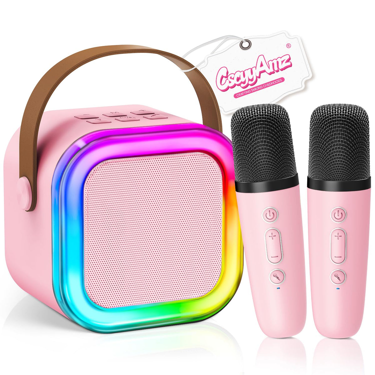 CscyyAmz mini karaoke two mics ideal for duets and family fun