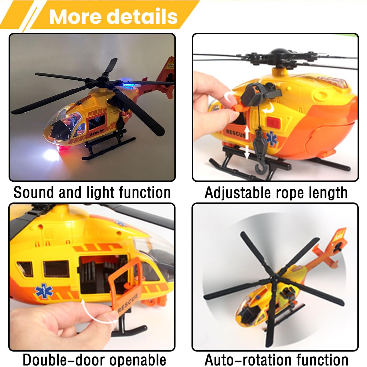 CSDCSD Rescue Transport Helicopters lights and sounds; engaging sensory features for kids.