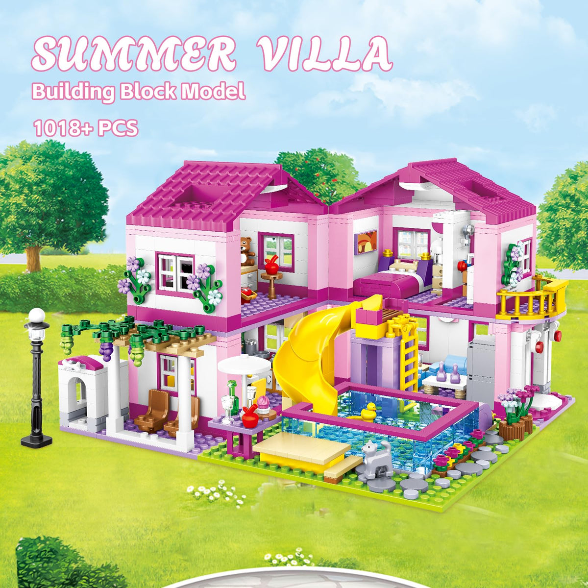 CSNRHG Pink Summer Pool Villa pool area ready for pool party pretend play.