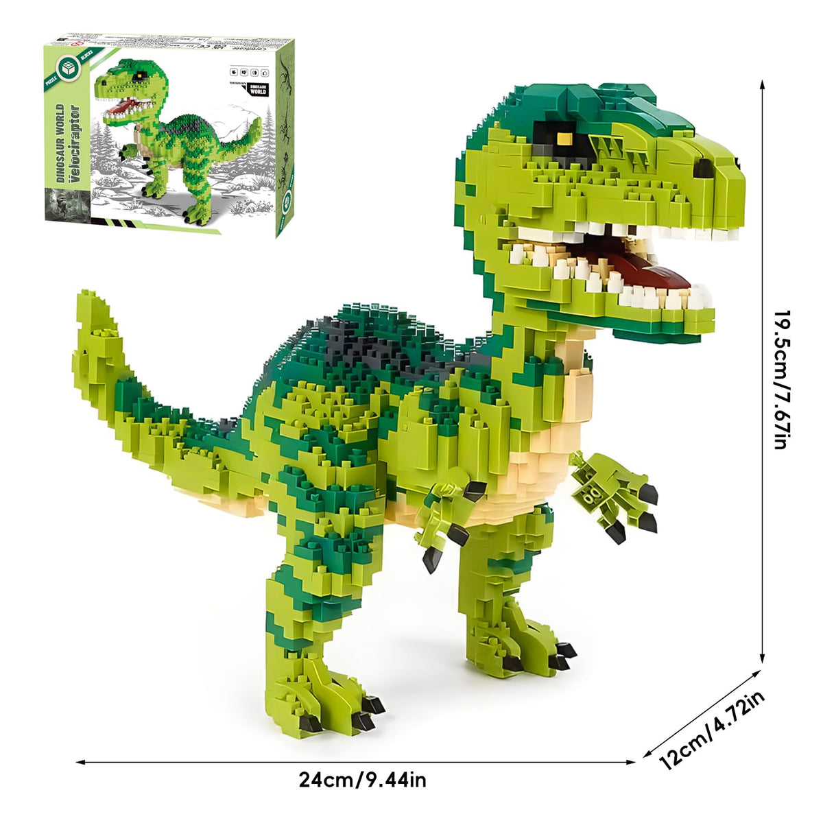CSNRHG velociraptor model assembly close-up showing lifelike posture for learning.