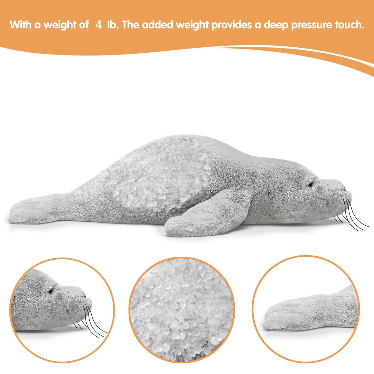 CSVBTRF weighted seal plush 4lb for cozy, grounded moments.