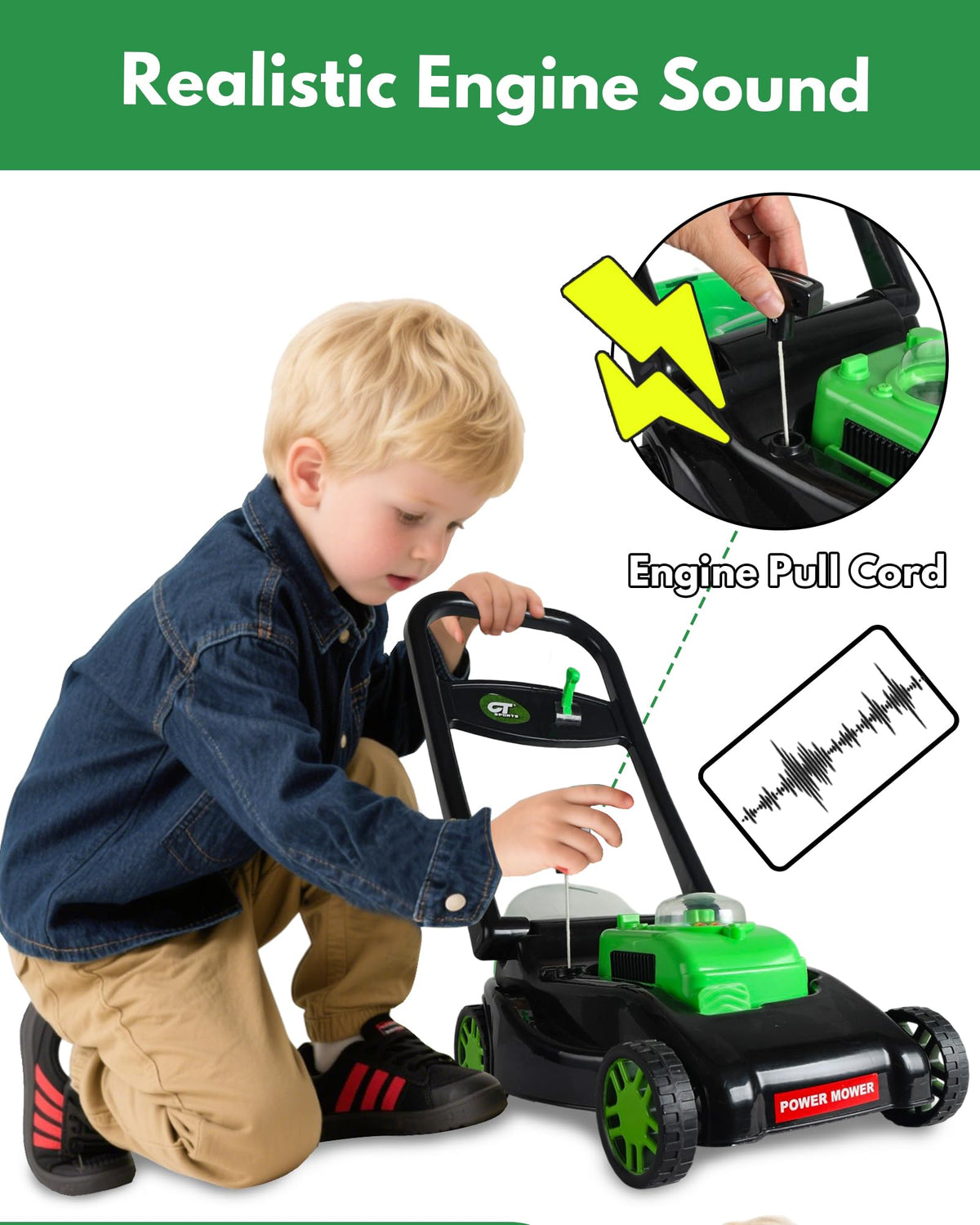 CT SPORTS lawn mower encourages imaginative yard time and role play.
