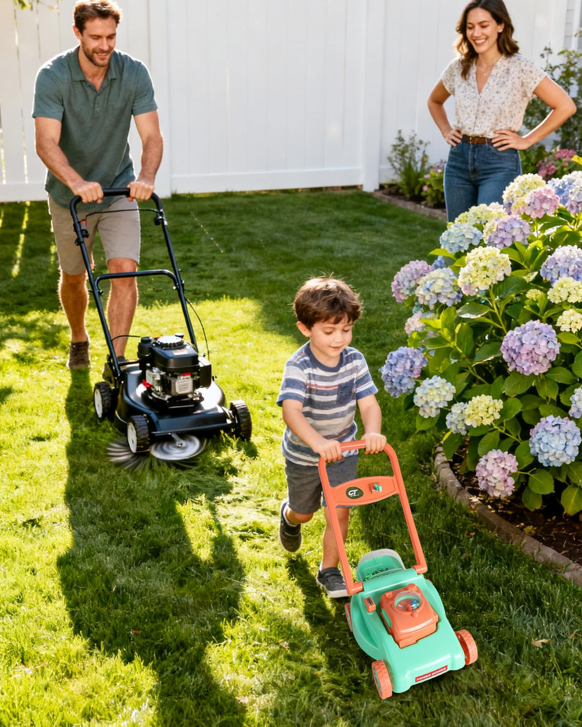CT SPORTS Lawn Mower with mechanical sounds enhances outdoor role play without batteries