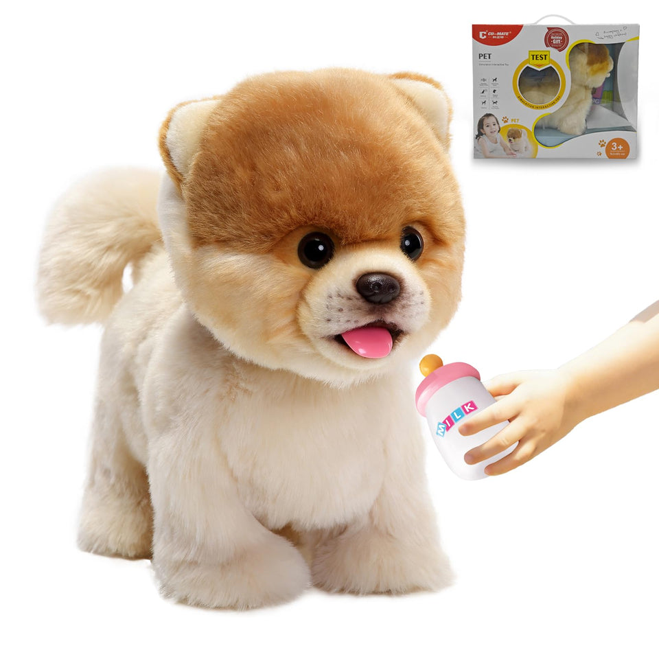 CU-MATE 12-inch plush Pomeranian toy walking for interactive play