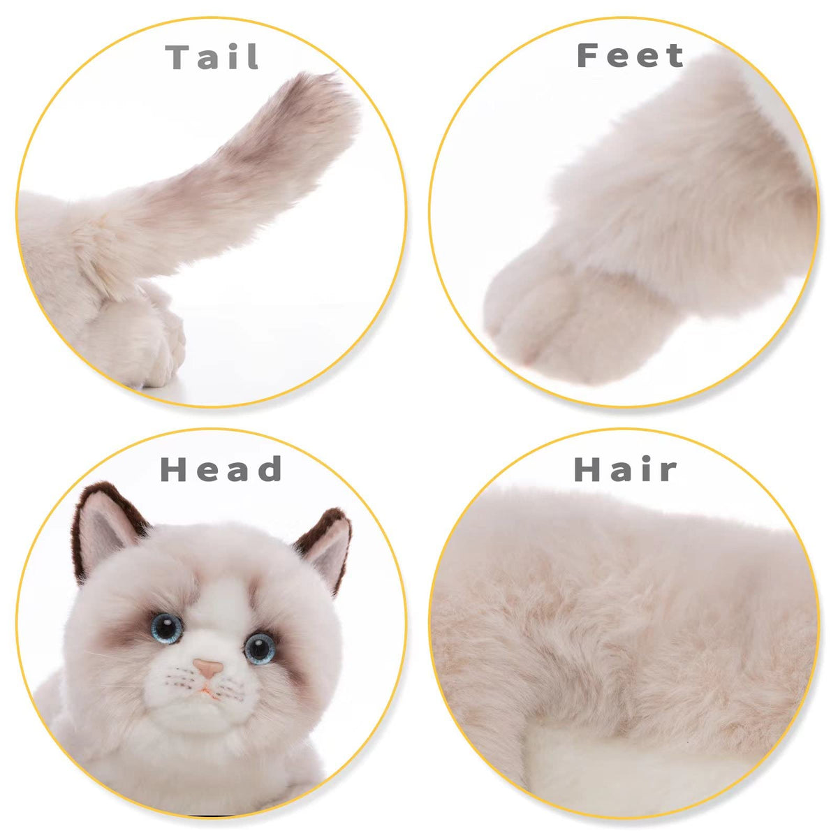 CU-MATE 20 inch gray Ragdoll cat plush close-up of eyes and nose detail.