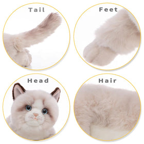 CU-MATE 20 inch gray Ragdoll cat plush close-up of eyes and nose detail.