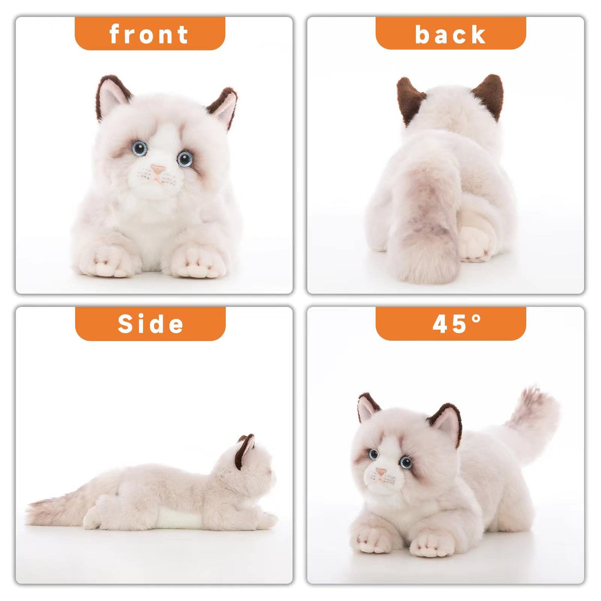 CU-MATE 20 inch gray Ragdoll cat plush face detail with expressive eyes.