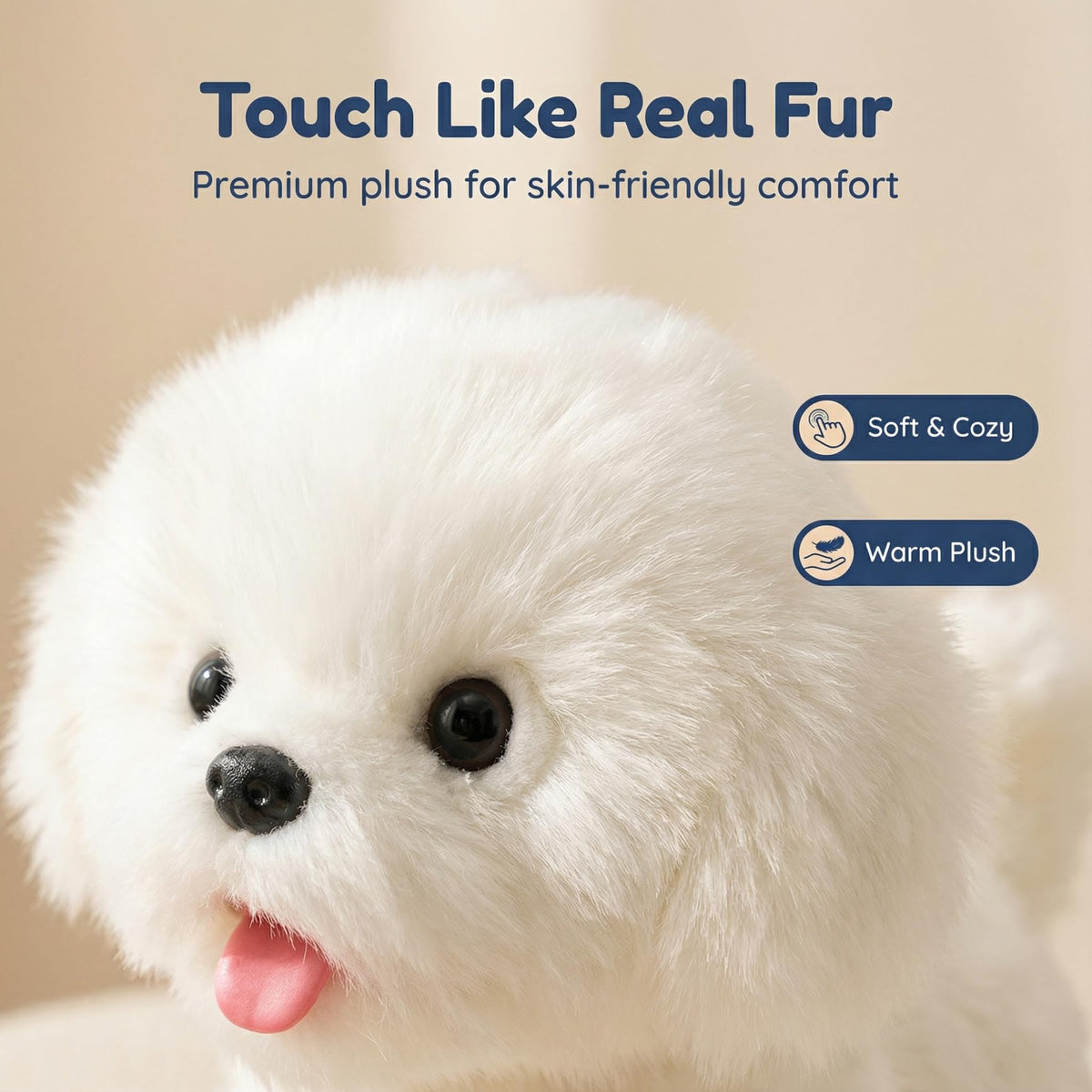 CU-MATE Maltese puppy drinking-milk offers a charming lifelike hydration moment.
