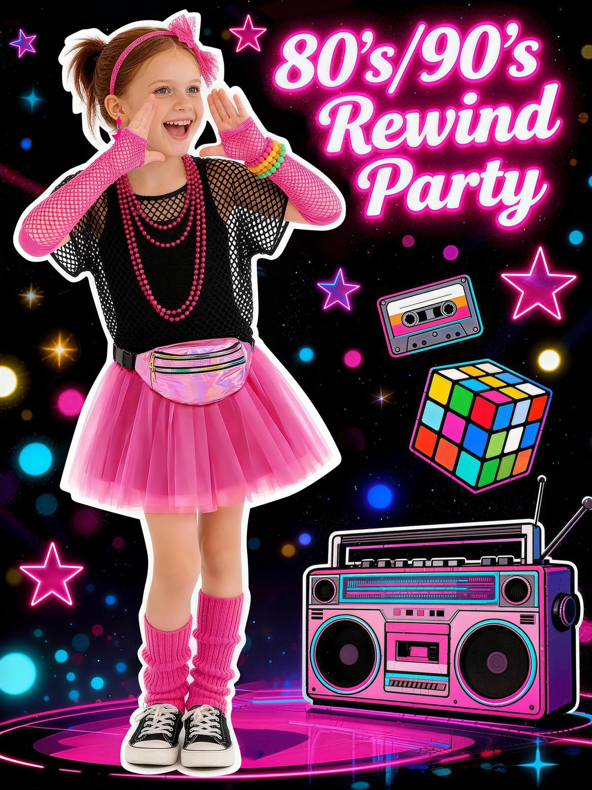 Cubacubo 80s kids outfit - fishnet gloves for edgy detail