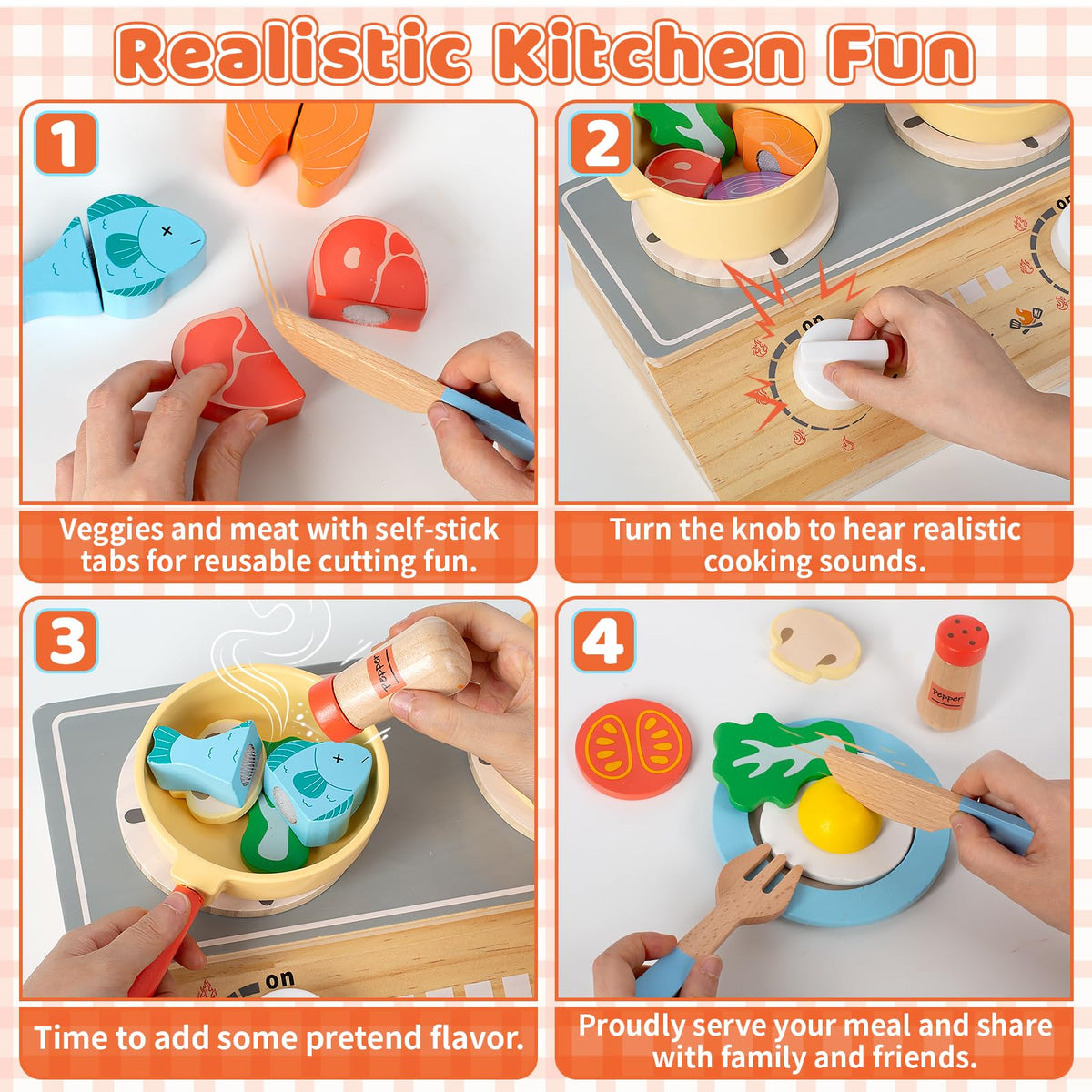 Cubacubo sliceable wooden foods deliver satisfying crunch during pretend meals.