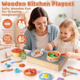 Cubacubo wooden utensils and spatula enhance hands-on cooking and role play.