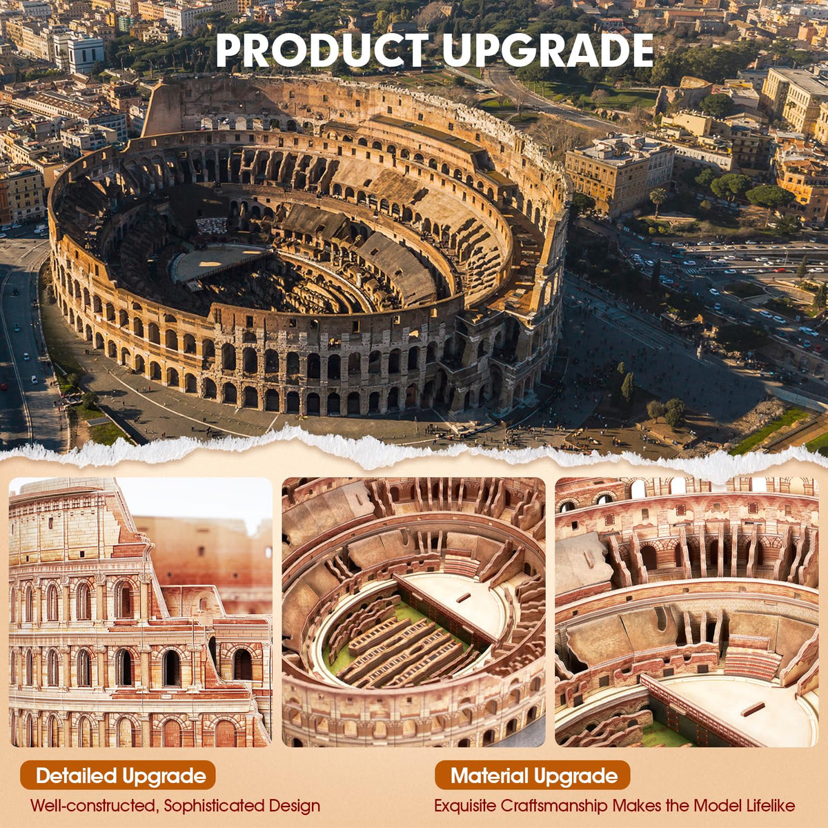 CubicFun Colosseum assembled display presents a lifelike Rome silhouette.
