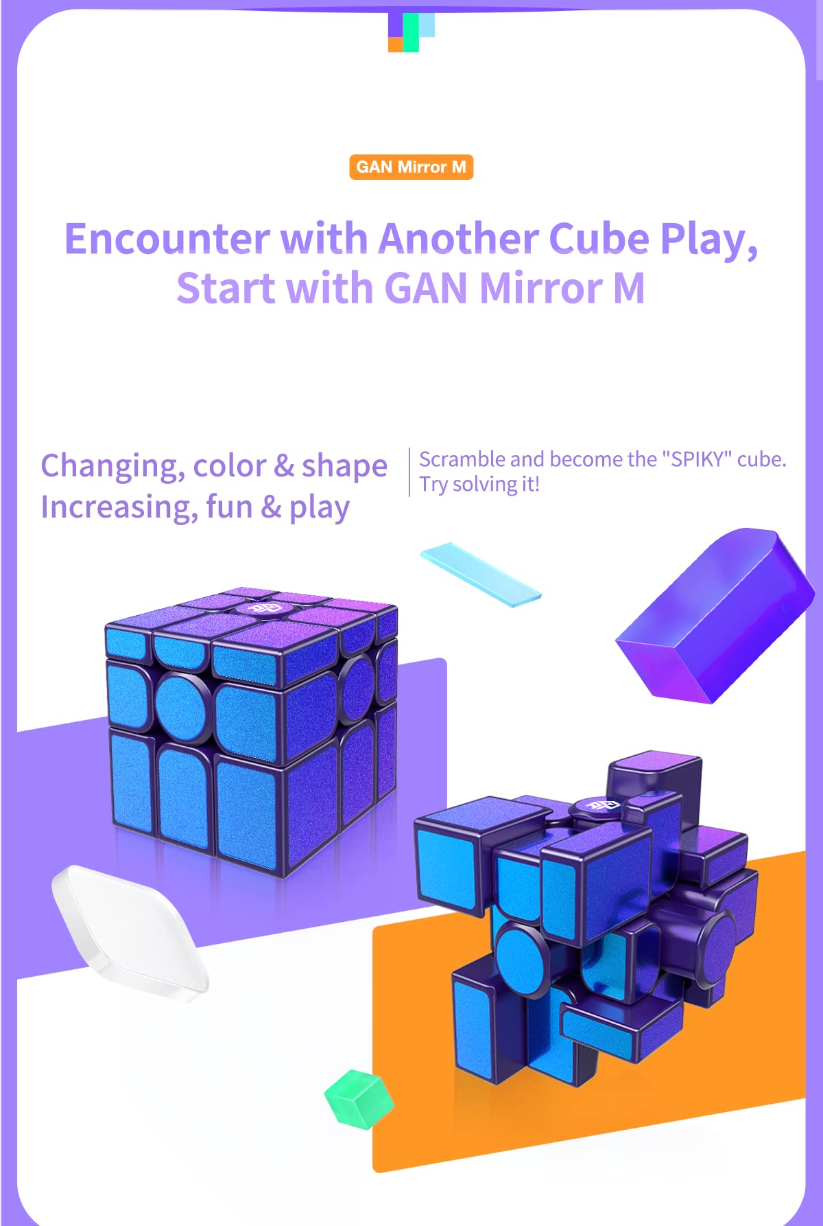 CuberShop GAN Mirror M Cube in motion; fluid twists suggest smooth turning under pressure.