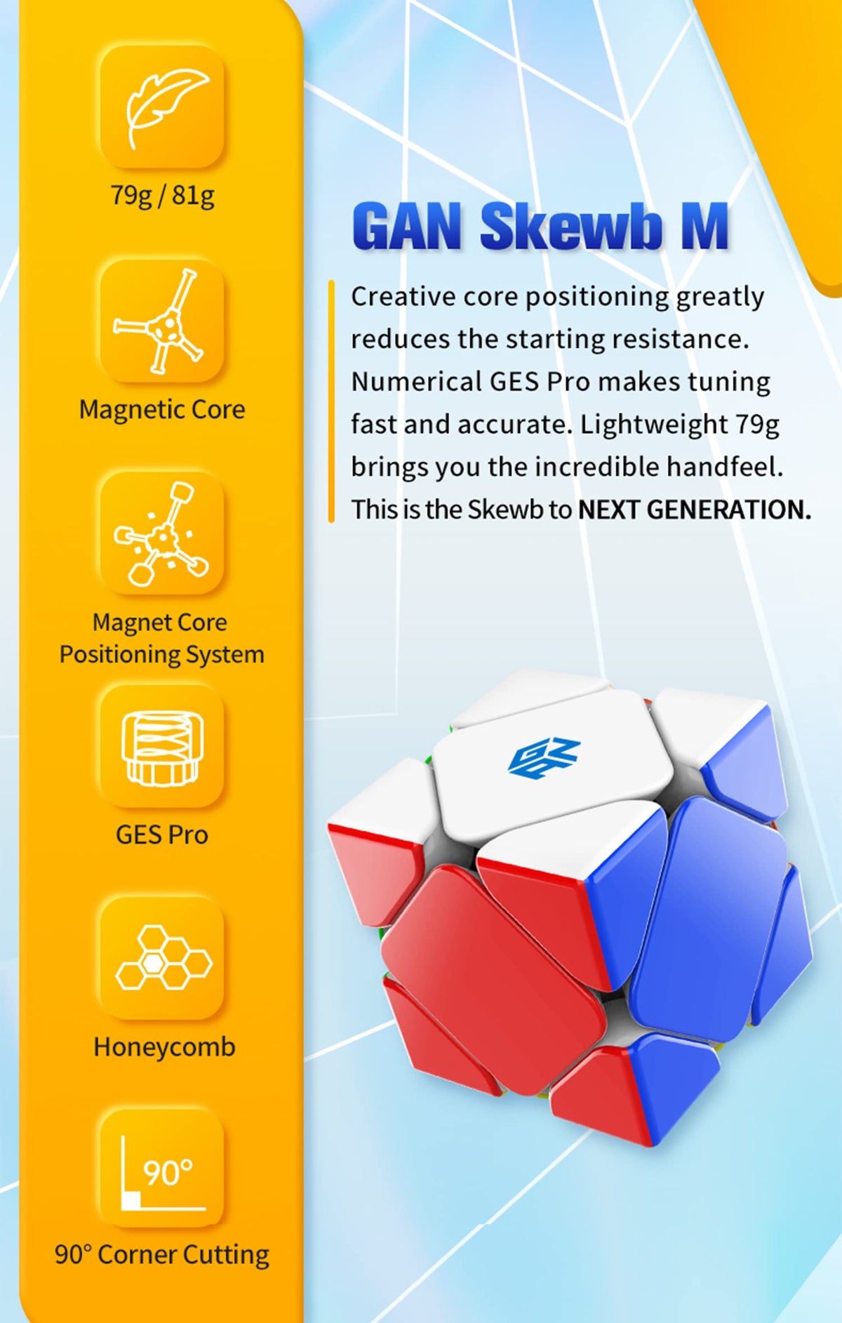 CuberShop GAN Skewb stickerless surface enhances grip during fast turns.