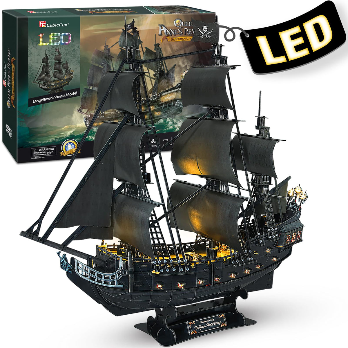 CubicFun Queen Anne's Revenge 1:95 scale model ready for home display.