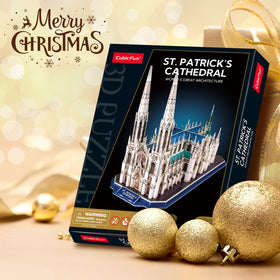CubicFun St. Patrick's Cathedral model on table ready for family puzzle