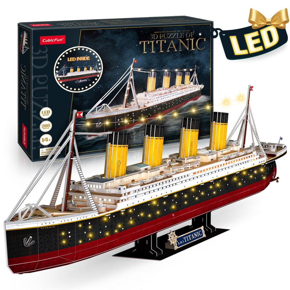CubicFun Titanic 3D Puzzle LED Deck glow enhances desk display