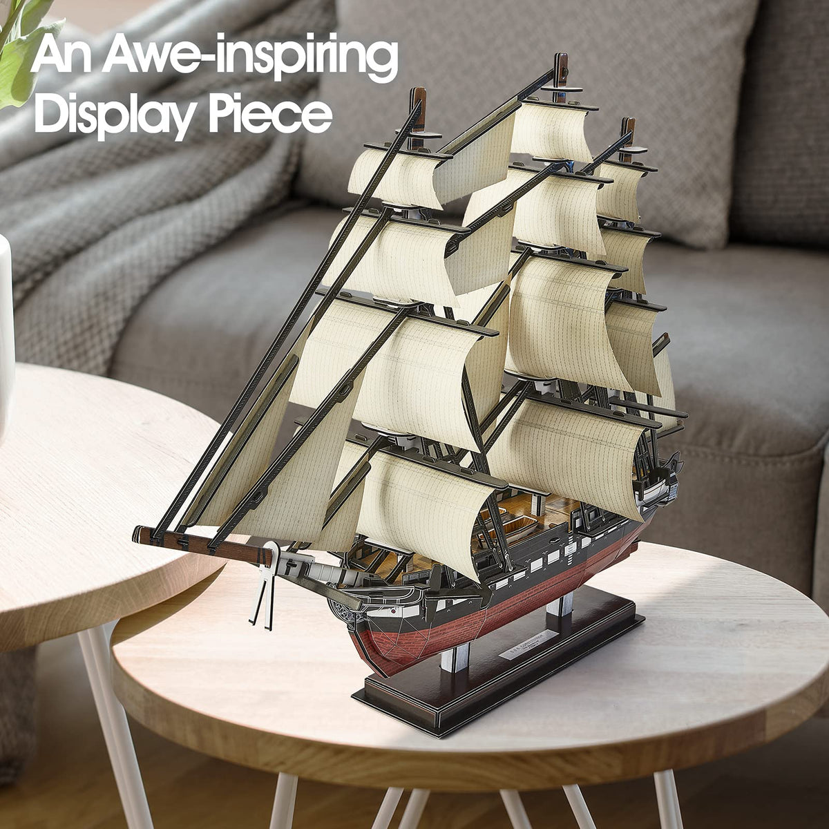 CubicFun USS Constitution puzzle assembly in progress, immersive hobby session
