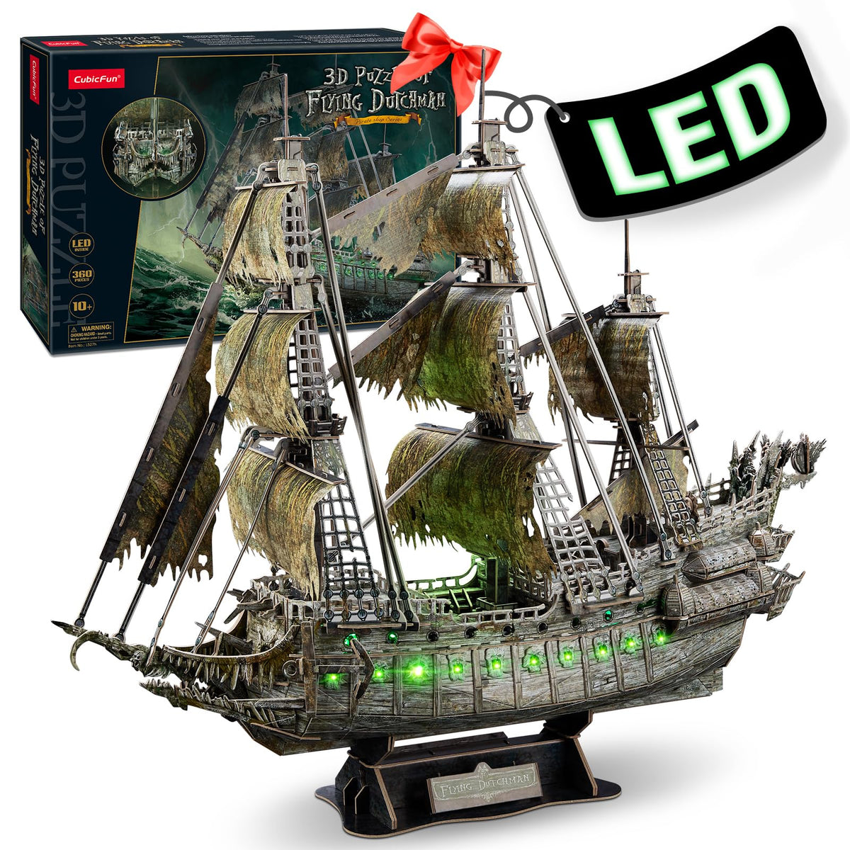 CubicFun Flying Dutchman model assembly highlights intricate details for a striking display.