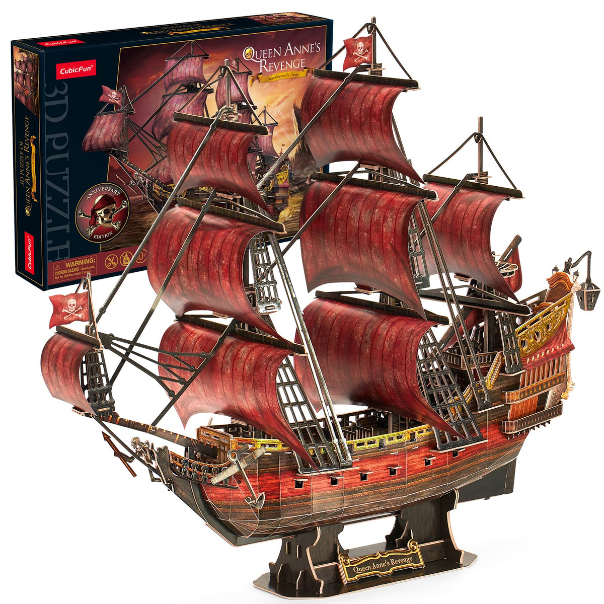 CubicFun Queen Anne's Revenge 3D puzzle ready for home display after assembly