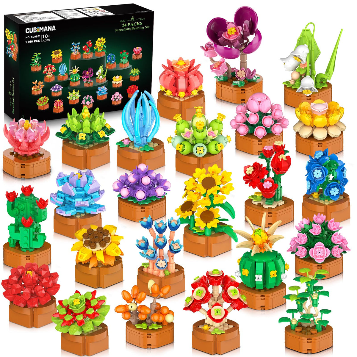 CUBIMANA 24-pack mothers day flowers for desk decor with vibrant mini blooms.