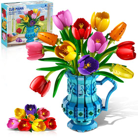 CUBIMANA flower bouquet with vase displaying vibrant tulips for lasting decorative elegance.