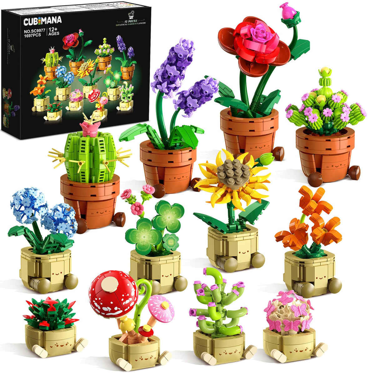 CUBIMANA rose flower building set on terracotta base for desk decor
