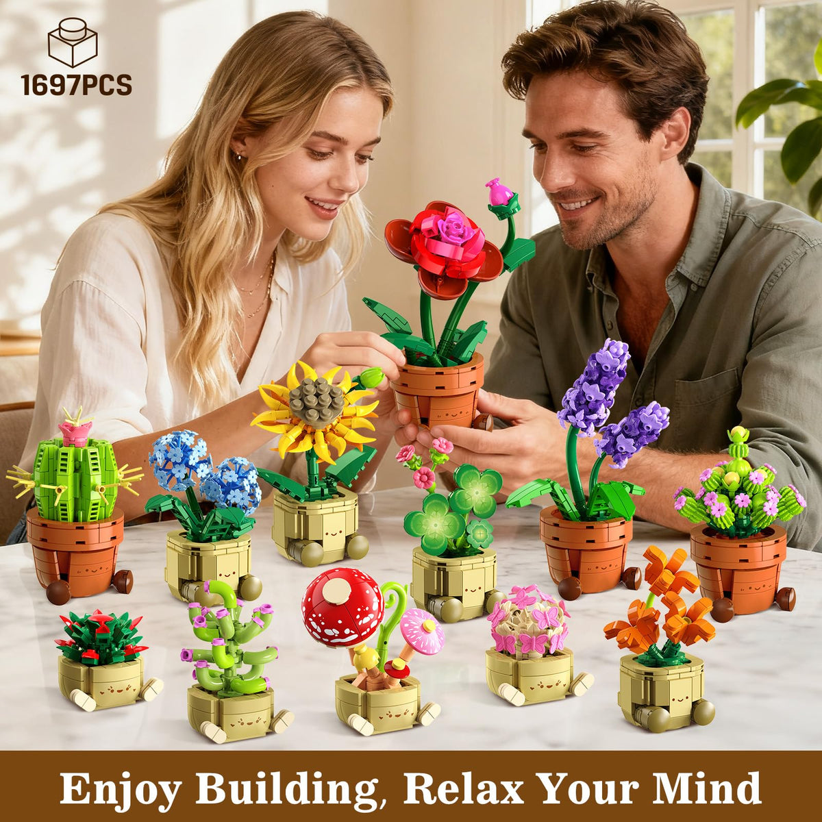 CUBIMANA sunflower mini building plant display for bright workspace