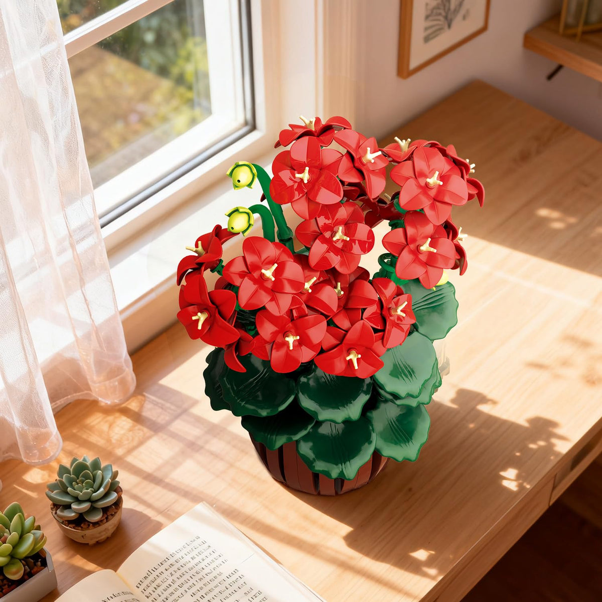 CUBIMANA home and office display shows how the geranium bonsai elevates spaces.