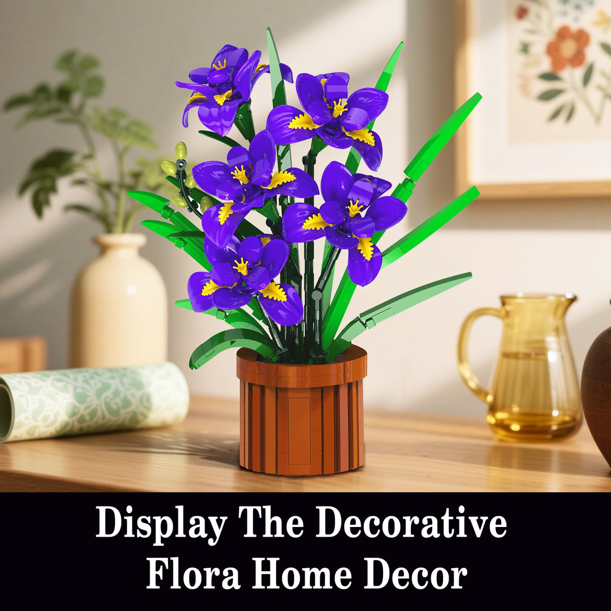 CUBIMANA Iris sword-shaped leaves detail with blooms for indoor decor realism