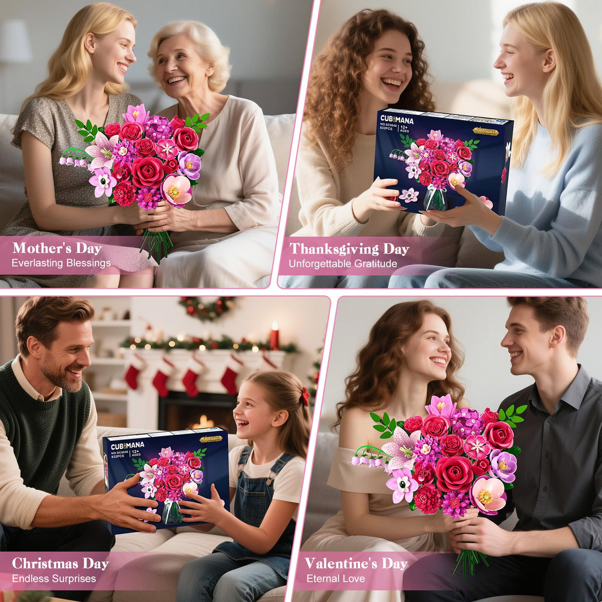 CUBIMANA includes roses in budding, blooming, and full bloom stages for realism.