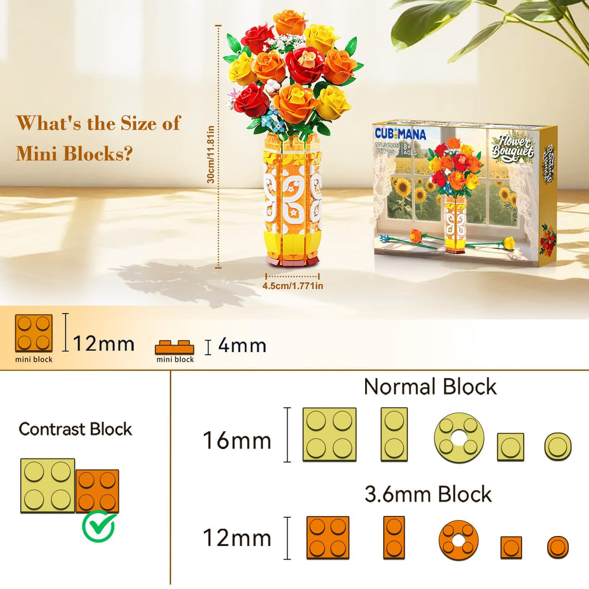 CUBIMANA mini-building-bricks closeup reveals precise brick construction.