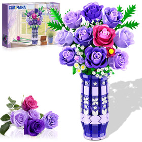 CUBIMANA purple roses bouquet with LED vase enhances ambient display.