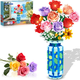 CUBIMANA roses bouquet building set with vibrant, build-at-home display