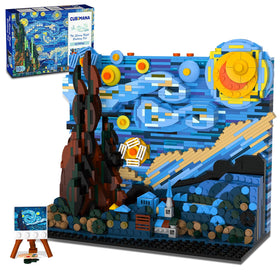 CUBIMANA Starry Night building set final display with LED glow enhances living room ambiance.