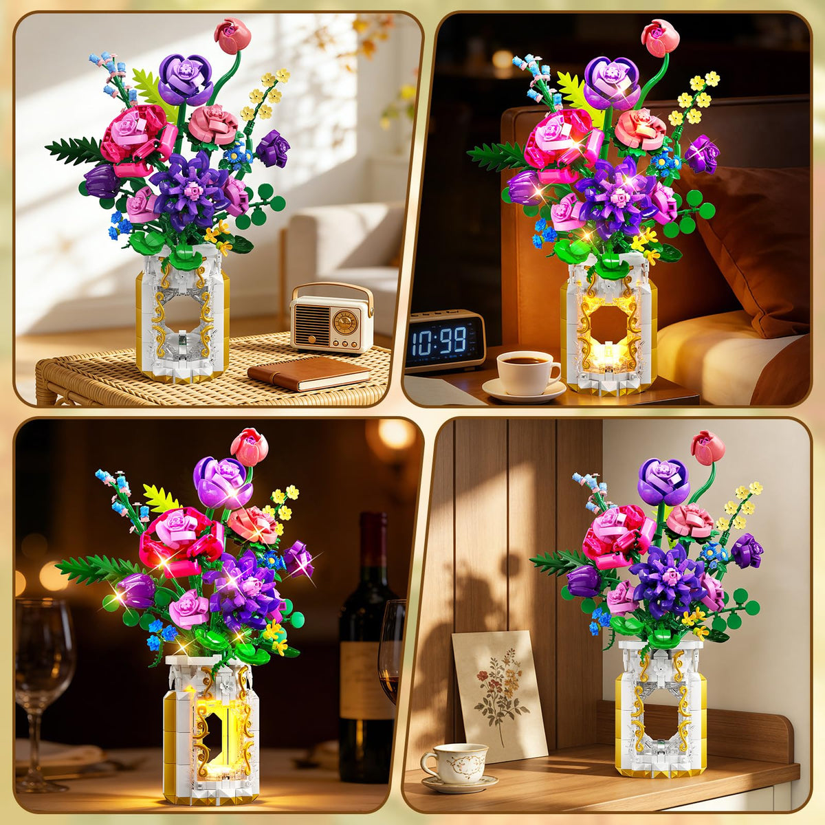 CUBIMANA transparent-bricks vase with gold scrollwork for modern elegance