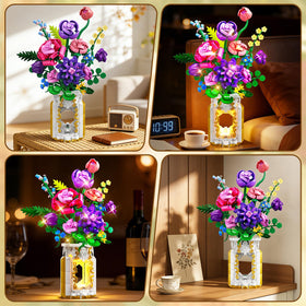 CUBIMANA transparent-bricks vase with gold scrollwork for modern elegance