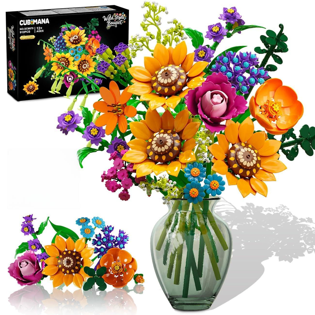 CUBIMANA wild flowers bouquet building set showcases a lifelike arrangement for home decor.